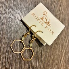 Gold-plated hexagonal drop earrings - brand new