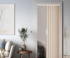 Magnetic Door Curtain with Blackout, Foldable Room Divider for Bathroom/Bedroom/Living Room, Accordion Design (Cream-Coloured)