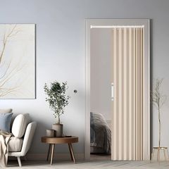 Magnetic Door Curtain with Blackout, Foldable Room Divider for Bathroom/Bedroom/Living Room, Accordion Design (Cream-Coloured)