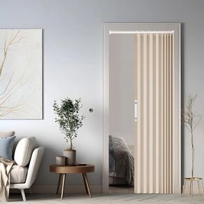 Magnetic Door Curtain with Blackout, Foldable Room Divider for Bathroom/Bedroom/Living Room, Accordion Design (Cream-Coloured)