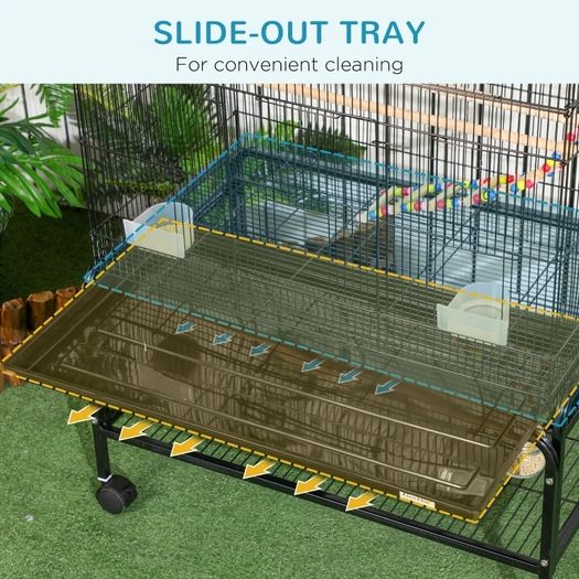 Large Bird Cage Budgie Cage with Stand, Toys, Wheels, Accessories, Storage Shelf for Canaries, Finches, Lovebirds, Parakeets - Black, 79 x 49 x 133 cm