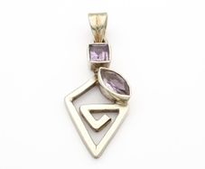 Silver Amethyst Geometric Spiral Pendant