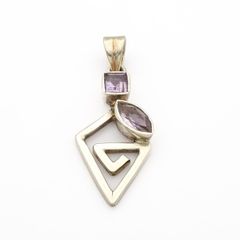 Silver Amethyst Geometric Spiral Pendant
