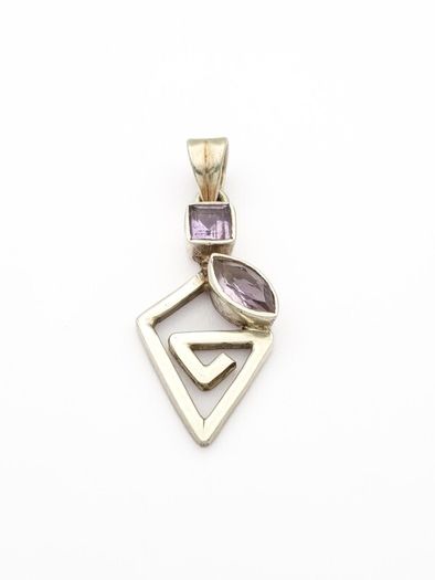 Silver Amethyst Geometric Spiral Pendant
