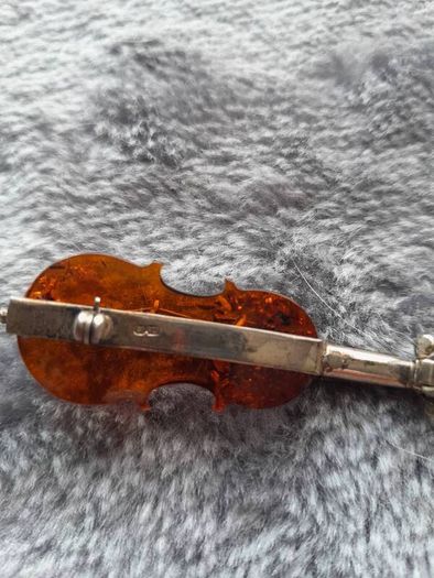 solid silver and amber, violin brooch