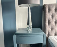 2 crystal style table lamps and side tables