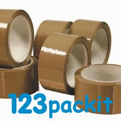 Lot of 6 brown or clear packaging rolls tape 66 meters long x 50 mm  wide industrial premium quality for packaging shipping parcels ecommerce box