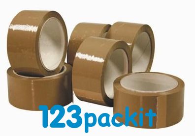 Lot of 6 brown or clear packaging rolls tape 66 meters long x 50 mm  wide industrial premium quality for packaging shipping parcels ecommerce box