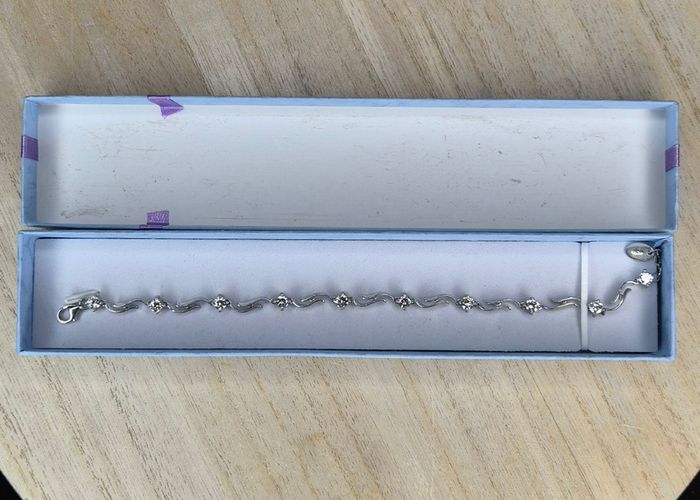 Sterling Silver S-Link Cubic Zirconia Tennis Bracelet Boxed 19cm