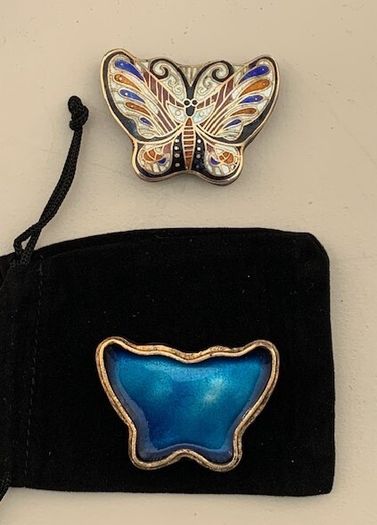 Mid Century Chinese Cloisonne Enamel Butterfly Trinket Box