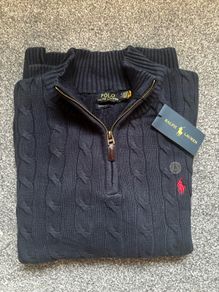 Navy Ralph Lauren Cable Knit Quarter Zip - Size XL Men