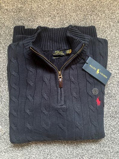 Navy Ralph Lauren Cable Knit Quarter Zip - Size XL Men