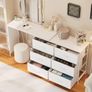 L Shaped Corner Dressing Table with 6 Drawers & Side Pocket White Vanity Desk with USB & Power Ports, Fabric Drawers, Modern Desktop Organiser for Bedroom, Makeup Room Image 3