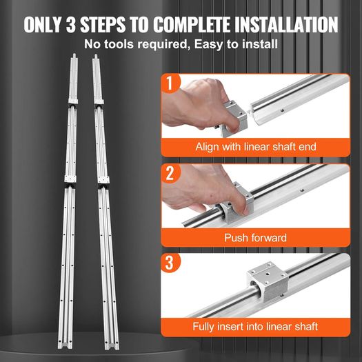 Linear Guide Rail Set, SBR20 1800mm, 2 PCS 70.9 in/1800 mm SBR20 Guide Rails and 4 PCS SBR20UU Slide Blocks, Linear Rails and Bearings Kit for Automated Machines DIY Project CNC Router Machines
