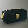 Balmain Black Quilted Velvet Cosmetic Bag, Gold Logo Luxury Pouch Image 5