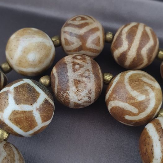 Burmese Antique Pumtek Pyu & Skull Shape Beads Necklace 26 inches
