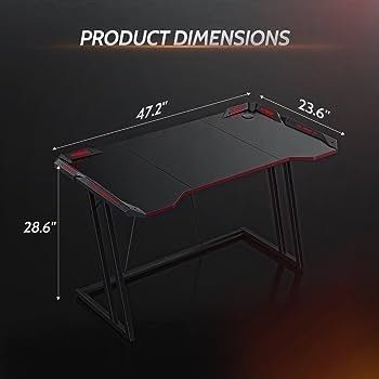 Gaming Desk with LED, 120 cm Gamer Workstation, Home Computer with Carbon Fiber Surface, Black