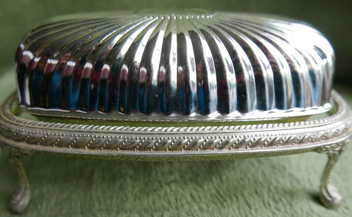 Vintage Roll Top Silver Plated Butter Dish With Glass Insert Vintage