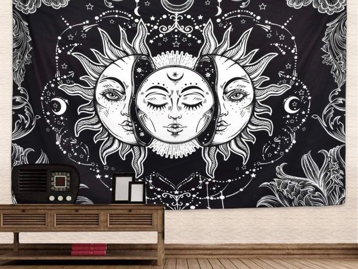 Sun and Moon Tapestry Black and White Large Tablecloths Psychedelic Tapestry Wall Hanging for Bedroom Living Room Decoration (MULTIPLE SIZES)