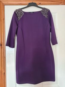 Purple Dress with Beaded Shoulders - Size 16