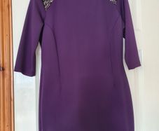 Purple Dress with Beaded Shoulders - Size 16