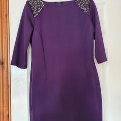 Purple Dress with Beaded Shoulders - Size 16