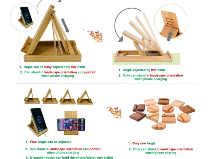 Bamboo Foldable Universal Multi-Angle Stand Holder, Pocket Desktop Holder Stand for cell phone and Tablet
