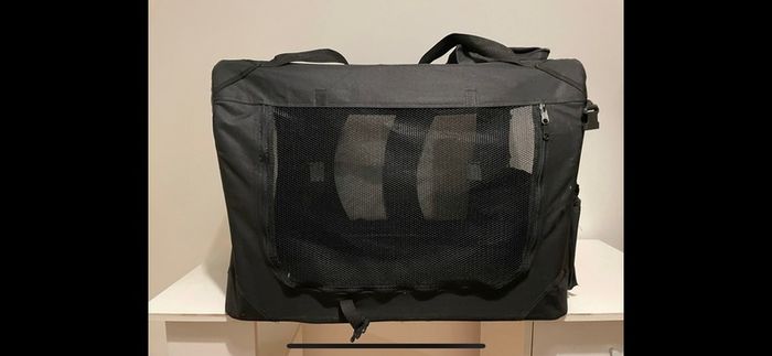 MOOL Lightweight Fabric Pet Carrier Crate with Fleece Mat and Food Bag, Black