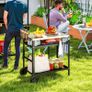 BBQ Trolley with Stainless Steel Top Adjustable Shelf, Outdoor Kitchen BBQ Station with Hooks Seasoning Tray Towel Rack, Pizza Oven Table Movable Outdoor Grill Dining Cart with Cover, Black Image 2