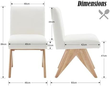 Set of 2 Modern Dining Chairs with V shaped Wooden Legs Chenille Beige Armless Kitchen Chairs with Soft Chenille Cover and Sturdy Wooden Leg