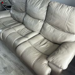 Taupe grey Leather Recliner Sofa & 1 seater