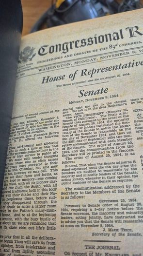 rare   Congressional Record 83rd Congress: Joseph McCarthy Censure Special Session Nov 1954