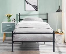 Twin Size Platform Bed Frame with Strong Headboard and Large Storage Fits Teens Adults, 90 x 190 Black