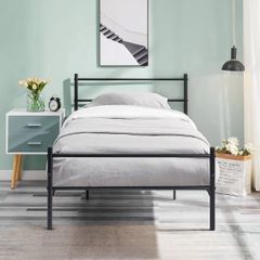 Twin Size Platform Bed Frame with Strong Headboard and Large Storage Fits Teens Adults, 90 x 190 Black