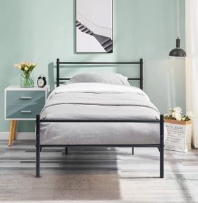 Twin Size Platform Bed Frame with Strong Headboard and Large Storage Fits Teens Adults, 90 x 190 Black
