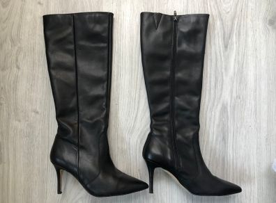 OFFICE Stiletto Tall Black Leather Boots Size 6