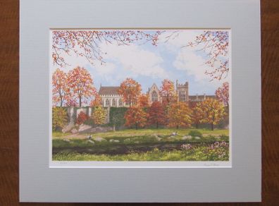"UCC from Perrott's Inch" - Limited Edition Watercolour Print by Irish Artist Anna O'Hara | University College Cork Landscape | 27.9 x 37.5 cm