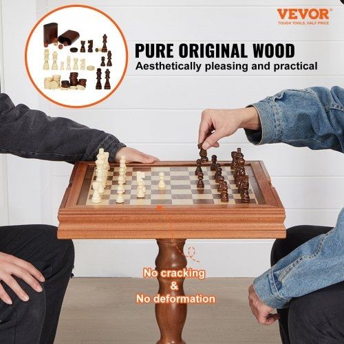 3-IN-1 Chess Checkers Backgammon Table Set, 18 Inch Premium Wooden Chess Table, Deluxe Combo Game Table Furniture Set, Chess Set Board Game Gift for Family Board Games