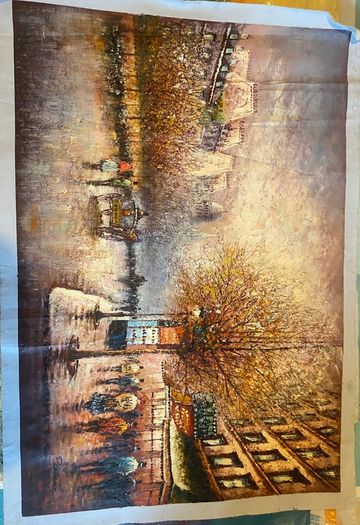 Large Hand Painted Oil on Canvas - Vintage Parisienne Street Scene