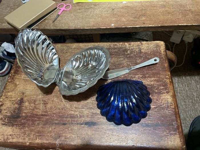 Stainless steel + Cobalt blue vintage condiment dish