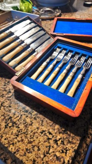 antique fish cutlery set in box