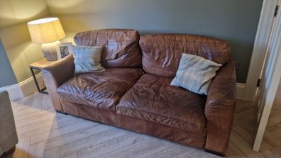 Brown leather couch