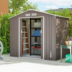 7ft x 4ft Lockable Polypropylene Garden Storage Shed Storage w/ Air Vents Steel Grey