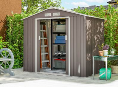 7ft x 4ft Lockable Polypropylene Garden Storage Shed Storage w/ Air Vents Steel Grey