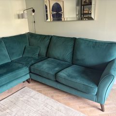 Beautiful L shaped velour sofa, Warwick fabric