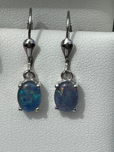 Sterling silver 925  Boulder Opal Triplet Earrings in Platinum Plated Sterling Silver