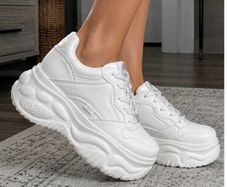 Buffalo BLADER ONE Platform Sneakers White Vegan Leather Chunky Trainers EU 39/6