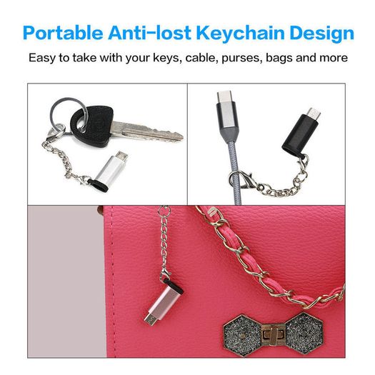 Aluminum Alloy OTG Micro USB (Male) to USB-C (Female) QC 3.0 Charger & Sync Adapter with Keychain (Brand New/Warranty)
