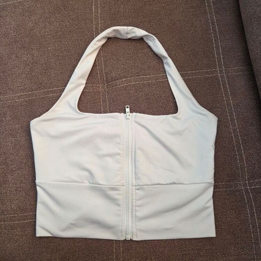 White zipfront halter crop top, size 10