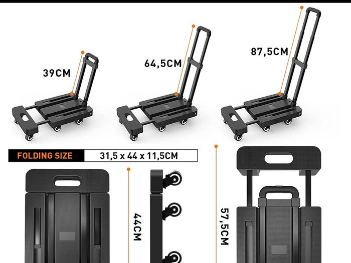 Folding Hand Truck, 6 Wheels Fold Up Hand Cart with 2 Elastic Ropes, Portable 225KG Capacity Heavy Duty Luggage Cart, Utility Dolly Platform Cart for Car House Office Luggage Moving, Black